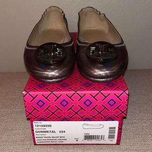 Tory Burch Minnie travel ballet -Gunmetal, size 9